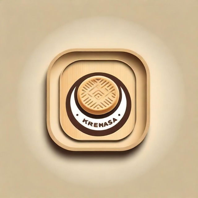 Redesign the 'KREMASA' logo in high definition, featuring a detailed, high-resolution image of a Minasa biscuit from the Philippines on a bamboo plate. The design should showcase the natural textures and vibrant colors of the elements