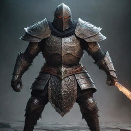 An intimidating warrior figure clad in master-crafted, menacing armor, sparking fear and nightmares amongst enemies.