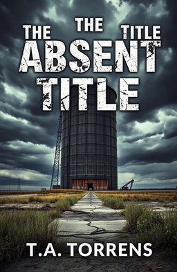 A captivating book cover for a dystopian novel titled 'The Absent Title' by T