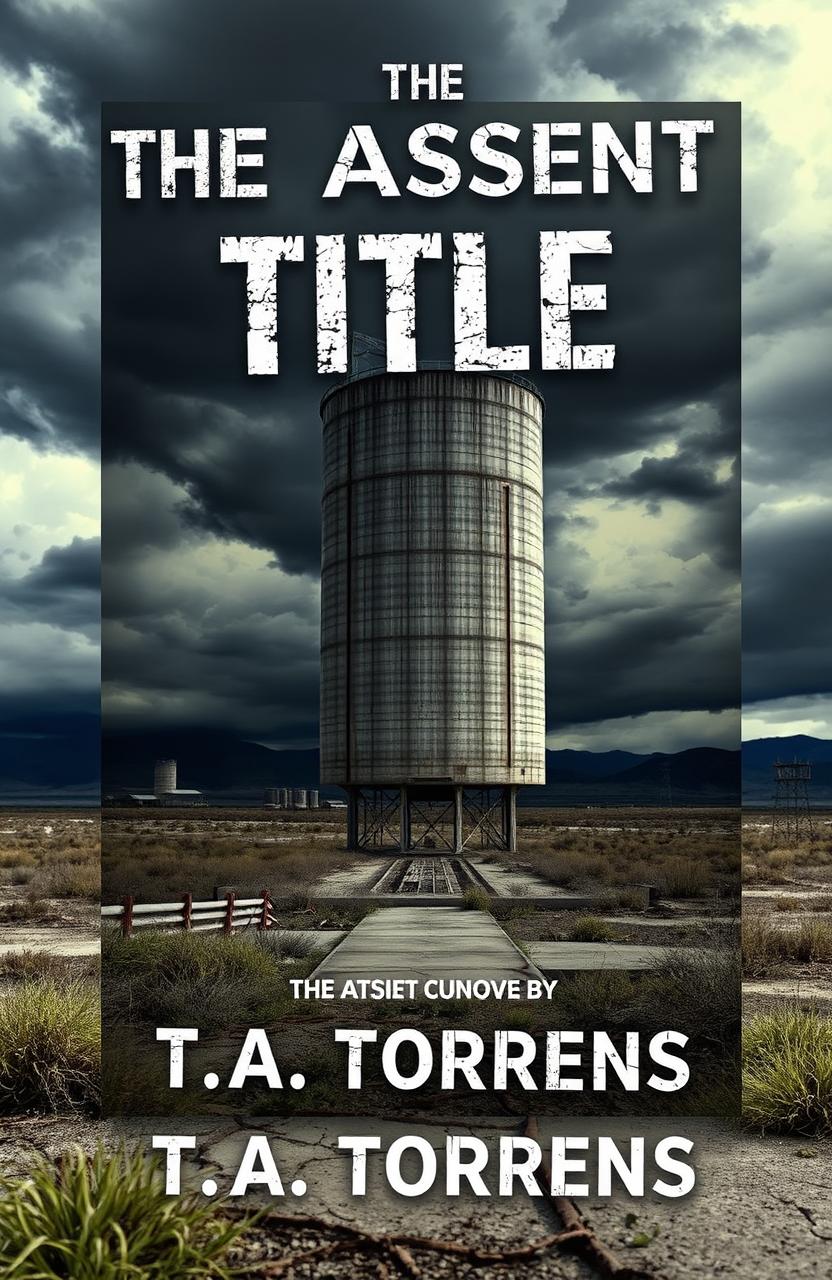 A captivating book cover for a dystopian novel titled 'The Absent Title' by T