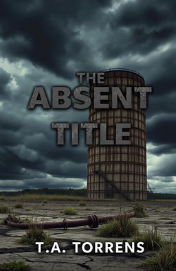 A captivating book cover for a dystopian novel titled 'The Absent Title' by T