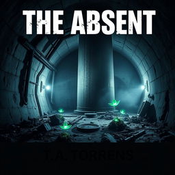 A striking book cover for a dystopian novel titled 'The Absent' by T