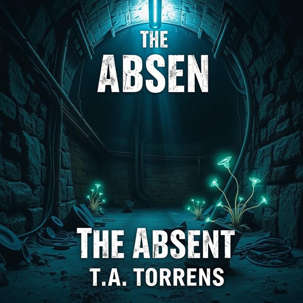 A striking book cover for a dystopian novel titled 'The Absent' by T