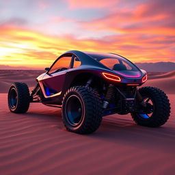 A futuristic rendition of a Buggy Fusca with a boxer engine, featuring sleek, aerodynamic lines and a vibrant, metallic finish