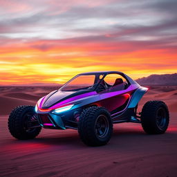 A futuristic rendition of a Buggy Fusca with a boxer engine, featuring sleek, aerodynamic lines and a vibrant, metallic finish