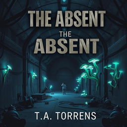 A visually striking book cover for a dystopian novel titled 'The Absent' by T