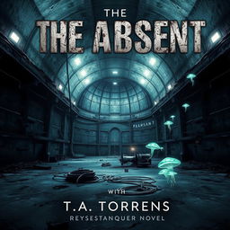 A visually striking book cover for a dystopian novel titled 'The Absent' by T