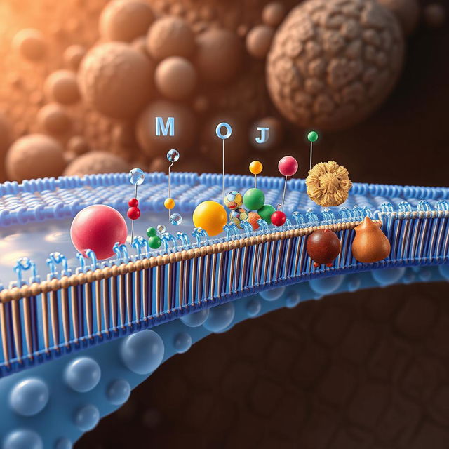 Realistic illustration of active transport across a cell membrane, depicting the intricate process where molecules are transported against their concentration gradient