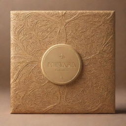 Design a packaging box in the shape of a Minasa biscuit from the Philippines. It should mimic the intricate patterns and golden-brown color of the biscuit while elegantly showing off the product's name 'KREMASA'