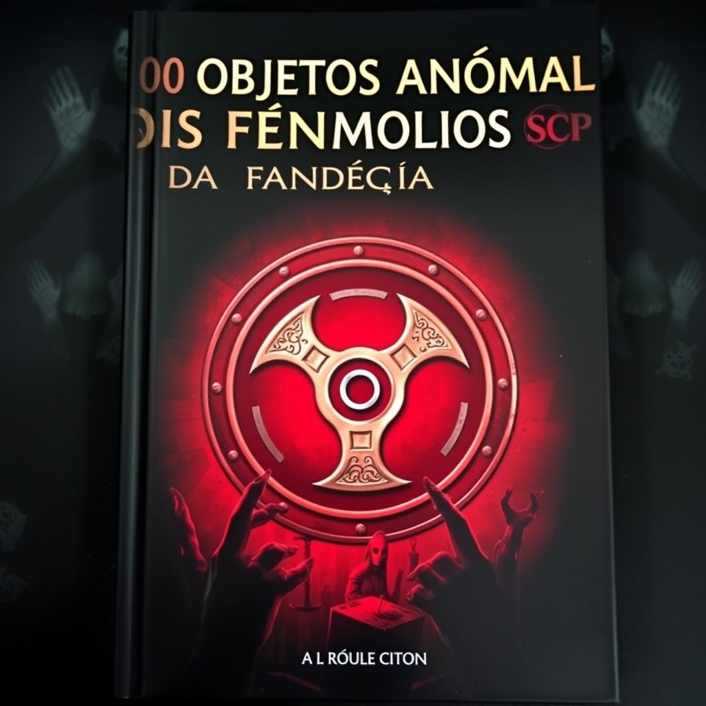 A dark and eerie book cover featuring a foreboding atmosphere, with a striking illustration of the SCP Foundation logo prominently placed in the center