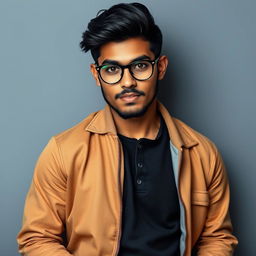 A hyper photo-realistic image of a 27-year-old Indian man with slightly tanned skin and a lean body that lacks significant muscle definition