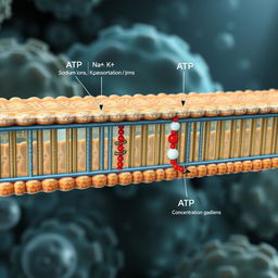 Highly detailed and realistic illustration of active transport in a cell membrane