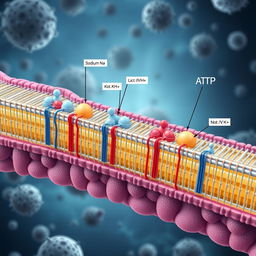 Highly detailed and realistic illustration of active transport in a cell membrane