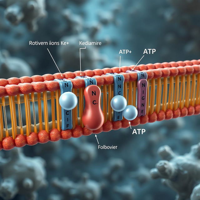 Highly detailed and realistic illustration of active transport in a cell membrane