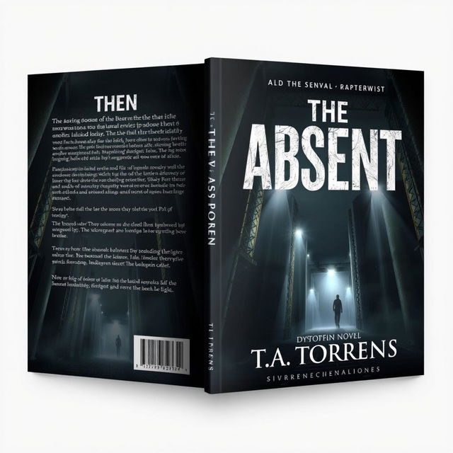 A striking book cover design for a dystopian novel titled 'The Absent' by T