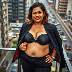 A hyper photo-realistic image of a beautiful, slightly chubby Indian woman aged 40, with fair skin and distinct Indian facial features