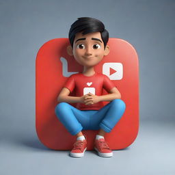 3D illustration of a handsome boy in modern Indian attire, casually sitting on top of the YouTube logo. The boy is portrayed in his own YouTube profile page named 'Smart Graphics', with his character image as the profile picture.