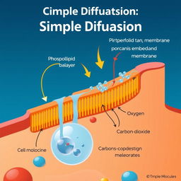 A detailed illustration of a cell membrane, showcasing the structure and features of simple diffusion