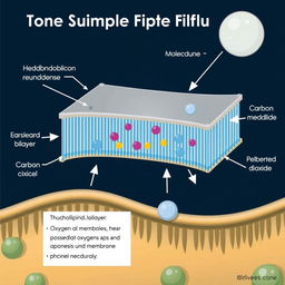 A detailed illustration of a cell membrane, showcasing the structure and features of simple diffusion