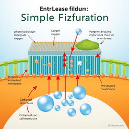 A detailed illustration of a cell membrane, showcasing the structure and features of simple diffusion