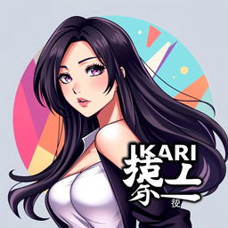 A striking Discord server icon featuring an anime grown woman with elegant, flowing hair and confident, expressive eyes