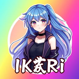 A captivating Discord server icon featuring an anime grown woman with long, flowing hair styled in vibrant colors