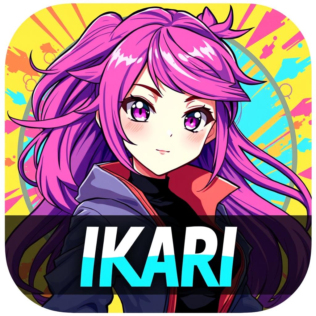 A vibrant Discord server icon featuring an anime grown woman with long, flowing hair in dynamic colors