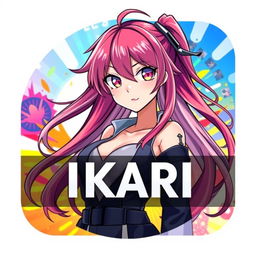 A vibrant Discord server icon featuring an anime grown woman with long, flowing hair in dynamic colors