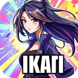 A vibrant Discord server icon featuring an anime grown woman with long, flowing hair in dynamic colors