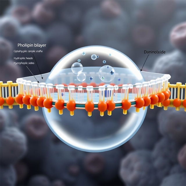A realistic depiction of a cell membrane illustrating simple diffusion