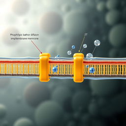 A realistic depiction of a cell membrane illustrating simple diffusion