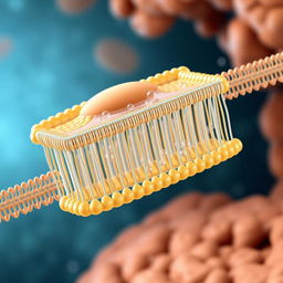 A realistic depiction of a cell membrane illustrating simple diffusion