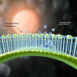 A realistic depiction of a cell membrane illustrating simple diffusion