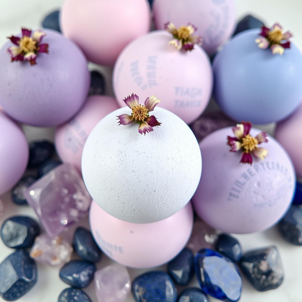 An aesthetically pleasing arrangement of single-colored bath bombs, each featuring a smooth, clean surface