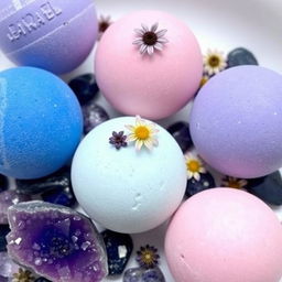 An aesthetically pleasing arrangement of single-colored bath bombs, each featuring a smooth, clean surface