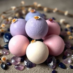 An aesthetically pleasing arrangement of single-colored bath bombs, each featuring a smooth, clean surface