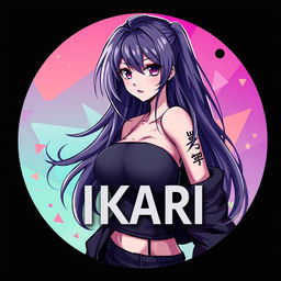 A dynamic Discord server icon featuring an anime grown woman with long, flowing hair and striking, expressive eyes