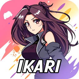 A dynamic Discord server icon featuring an anime grown woman with long, flowing hair and expressive eyes