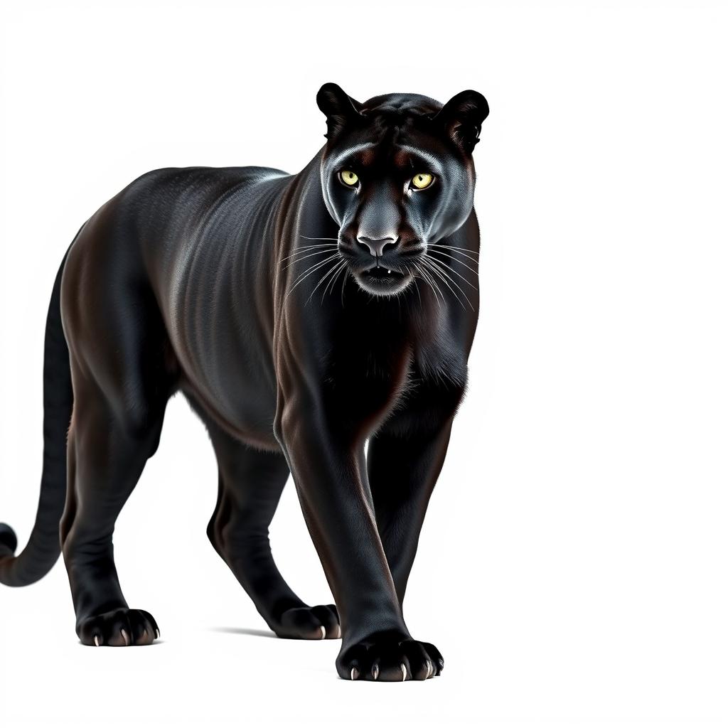 A stunning, raw photograph of a majestic black panther, featuring its powerful stance and sleek fur in striking detail