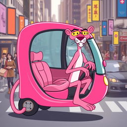 A whimsical and humorous interpretation of the Pink Panther, depicted as a clever and discreet transport vehicle