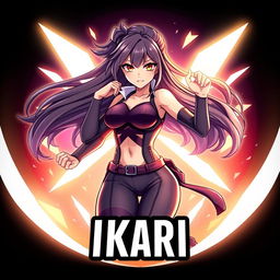 A striking Discord server icon featuring an anime grown woman with long, flowing hair and captivating eyes, exuding confidence and strength