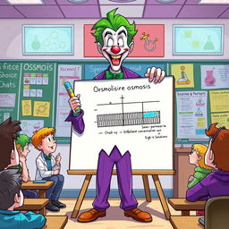 An illustration of the Joker animatedly explaining osmosis