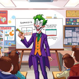 An illustration of the Joker animatedly explaining osmosis