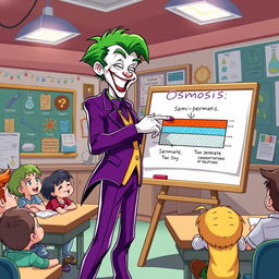 An illustration of the Joker animatedly explaining osmosis