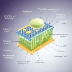 A semi-realistic and detailed illustration of the components of a cell membrane