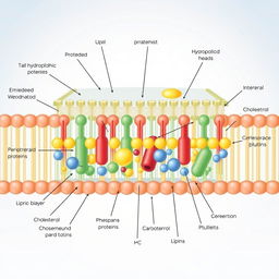 A semi-realistic and detailed illustration of the components of a cell membrane