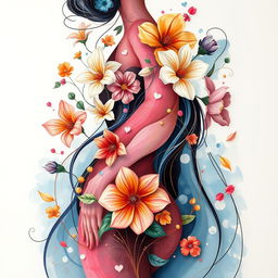 A colorful and artistic representation of femininity, featuring beautiful floral elements intertwined with abstract shapes that evoke a sense of softness and elegance