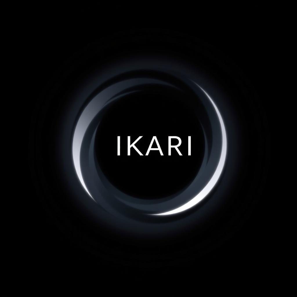 A striking minimalist anime design featuring the text 'IKARI' prominently in the center, styled in a sleek and modern font