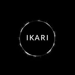 A striking minimalist anime design featuring the text 'IKARI' prominently in the center, styled in a sleek and modern font