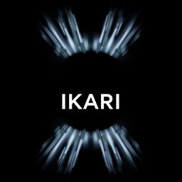 A striking minimalist anime design featuring the text 'IKARI' prominently in the center, styled in a sleek and modern font